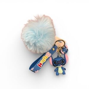 Blue Stitch Character Keychain with Light-Blue Pom Pom